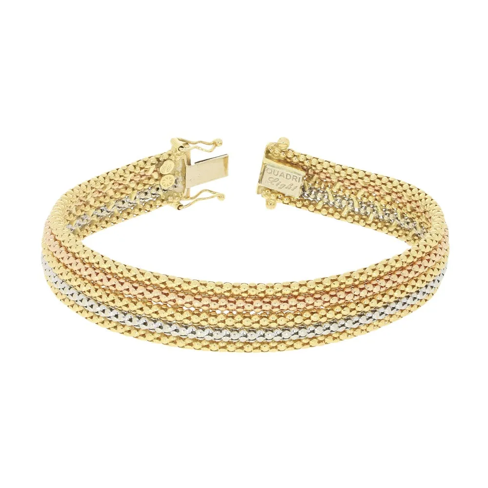 Pre Owned Quadri 18ct Three Colour Gold Mesh Design Bracelet