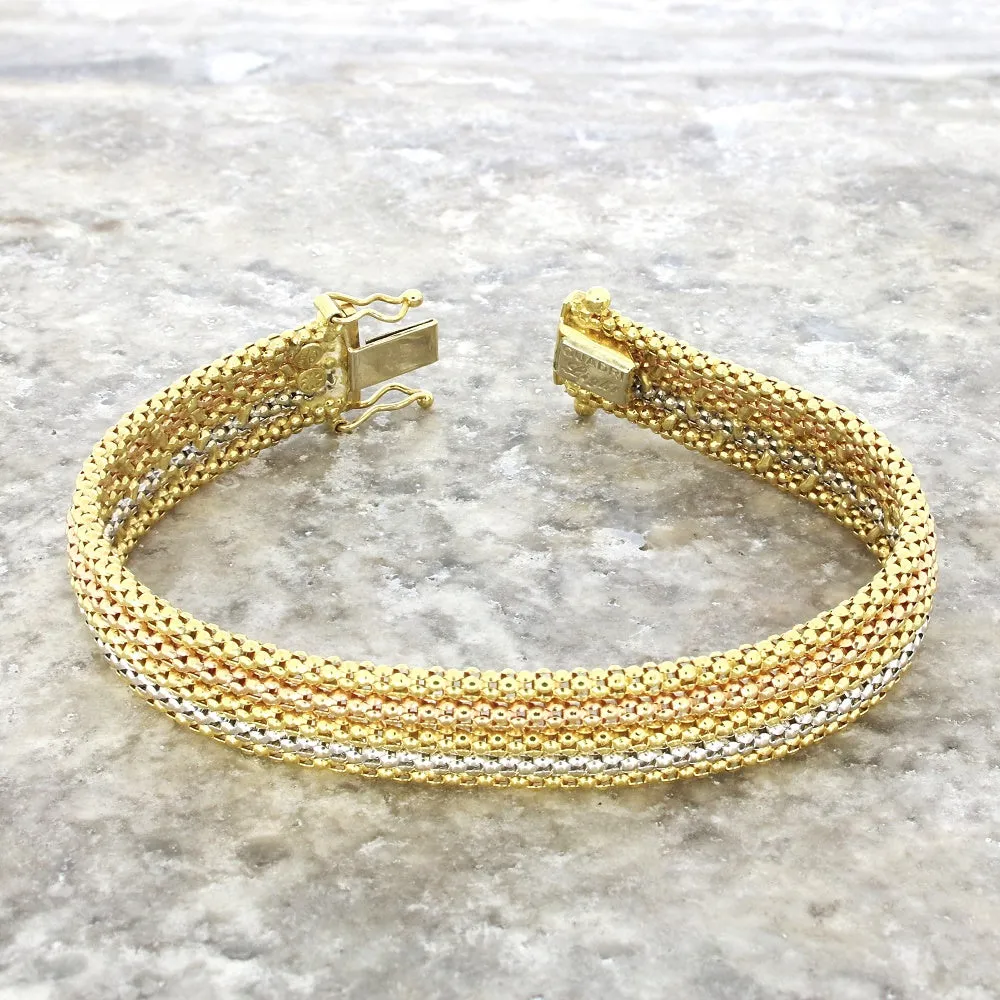Pre Owned Quadri 18ct Three Colour Gold Mesh Design Bracelet
