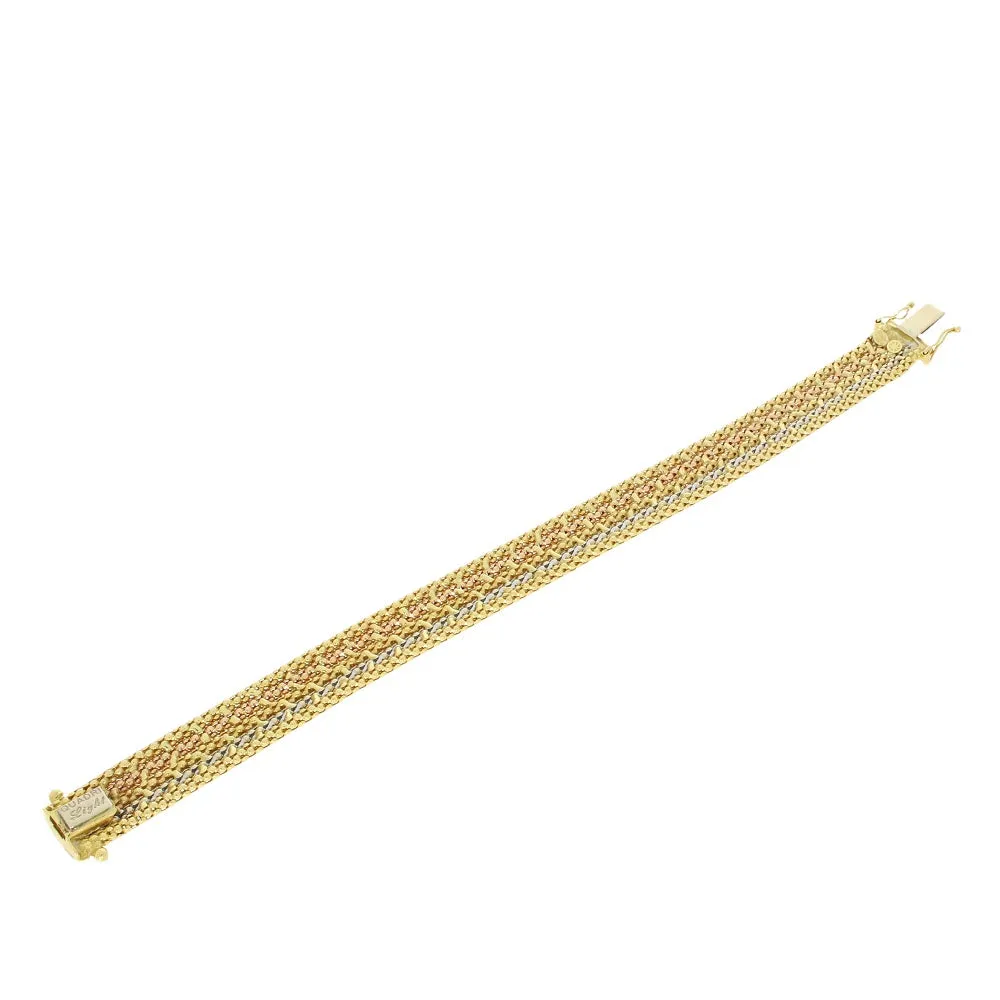 Pre Owned Quadri 18ct Three Colour Gold Mesh Design Bracelet
