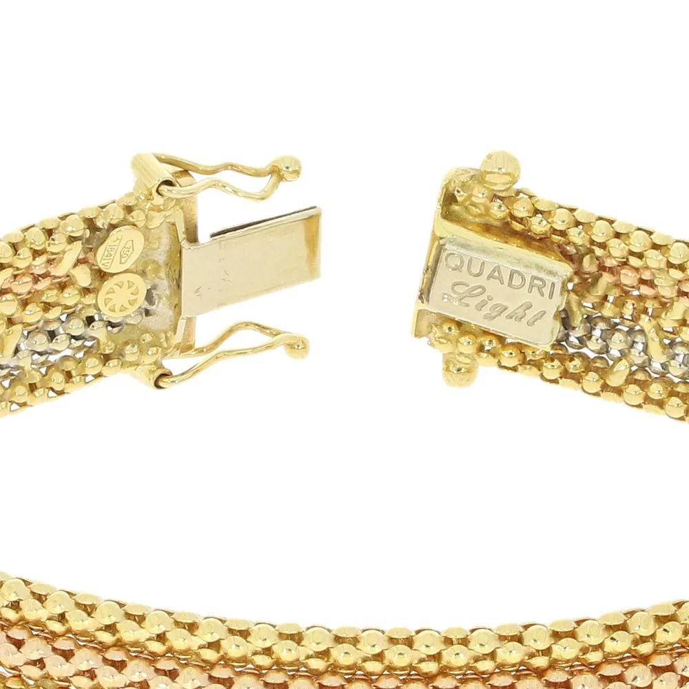 Pre Owned Quadri 18ct Three Colour Gold Mesh Design Bracelet