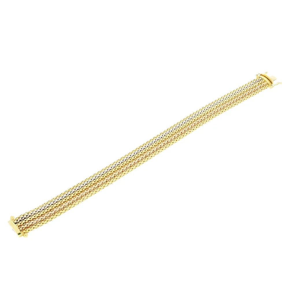 Pre Owned Quadri 18ct Three Colour Gold Mesh Design Bracelet