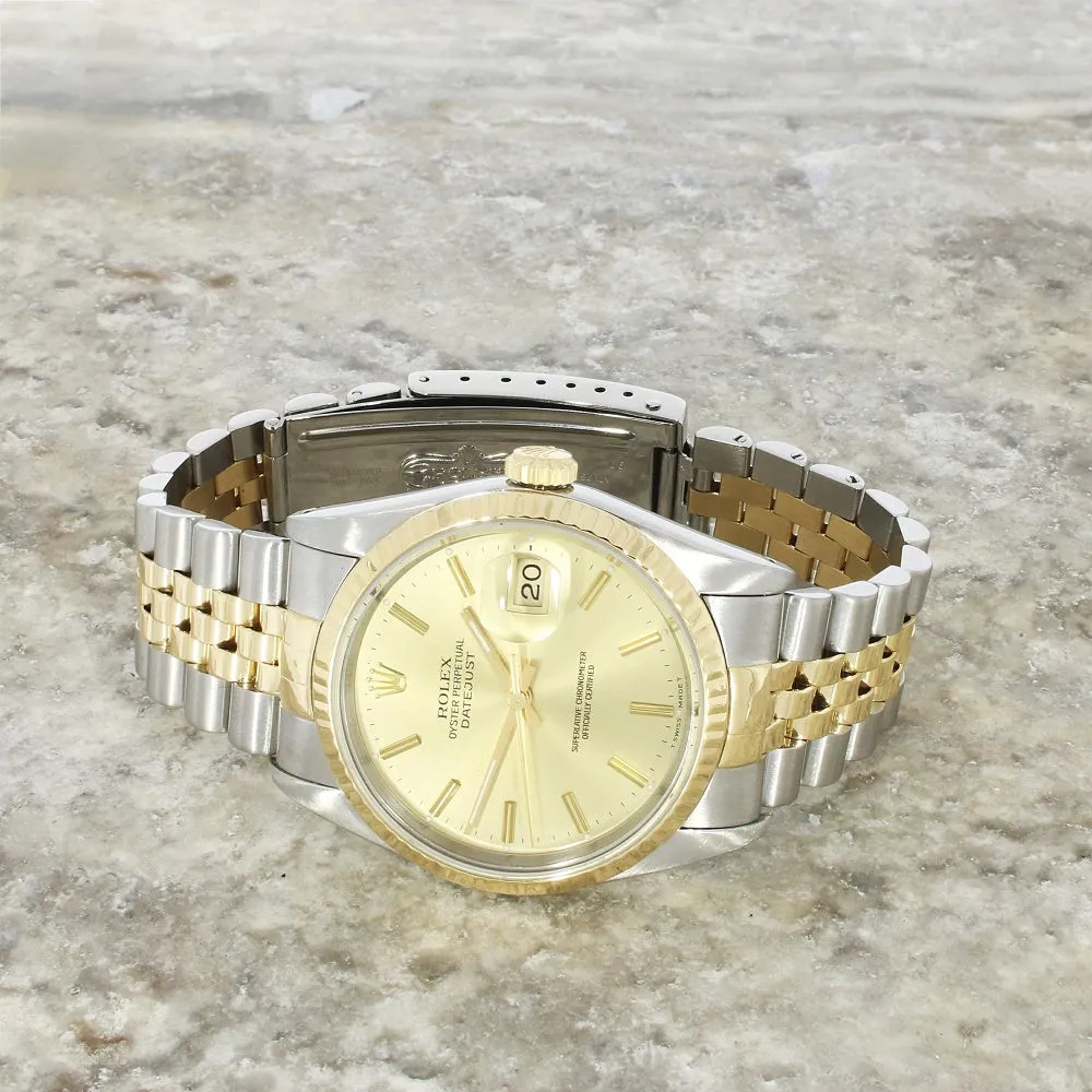 Pre Owned Rolex Oyster Perpetual Datejust 36 Bi Metal Mens Watch 16233 RW0620 (1990)