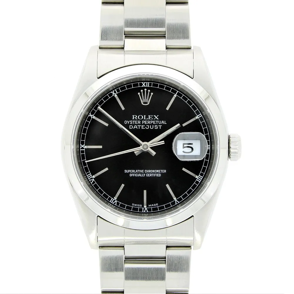 Pre Owned Rolex Oyster Perpetual Datejust 36 Mens Watch 16200 Papers RW0496 (2000)