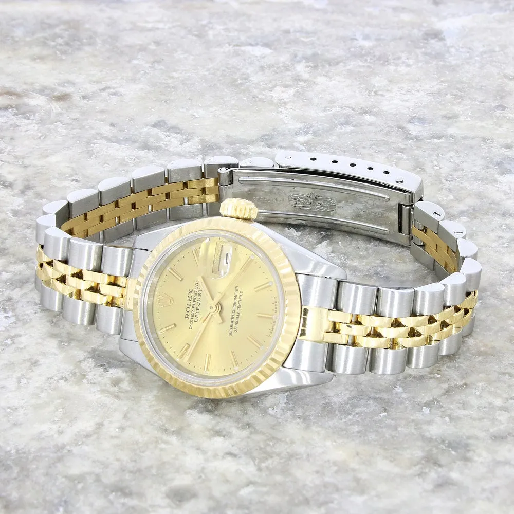 Pre Owned Rolex Oyster Perpetual Lady Datejust Bi Metal Ladies Watch 69173 Papers RW0544 (1993)
