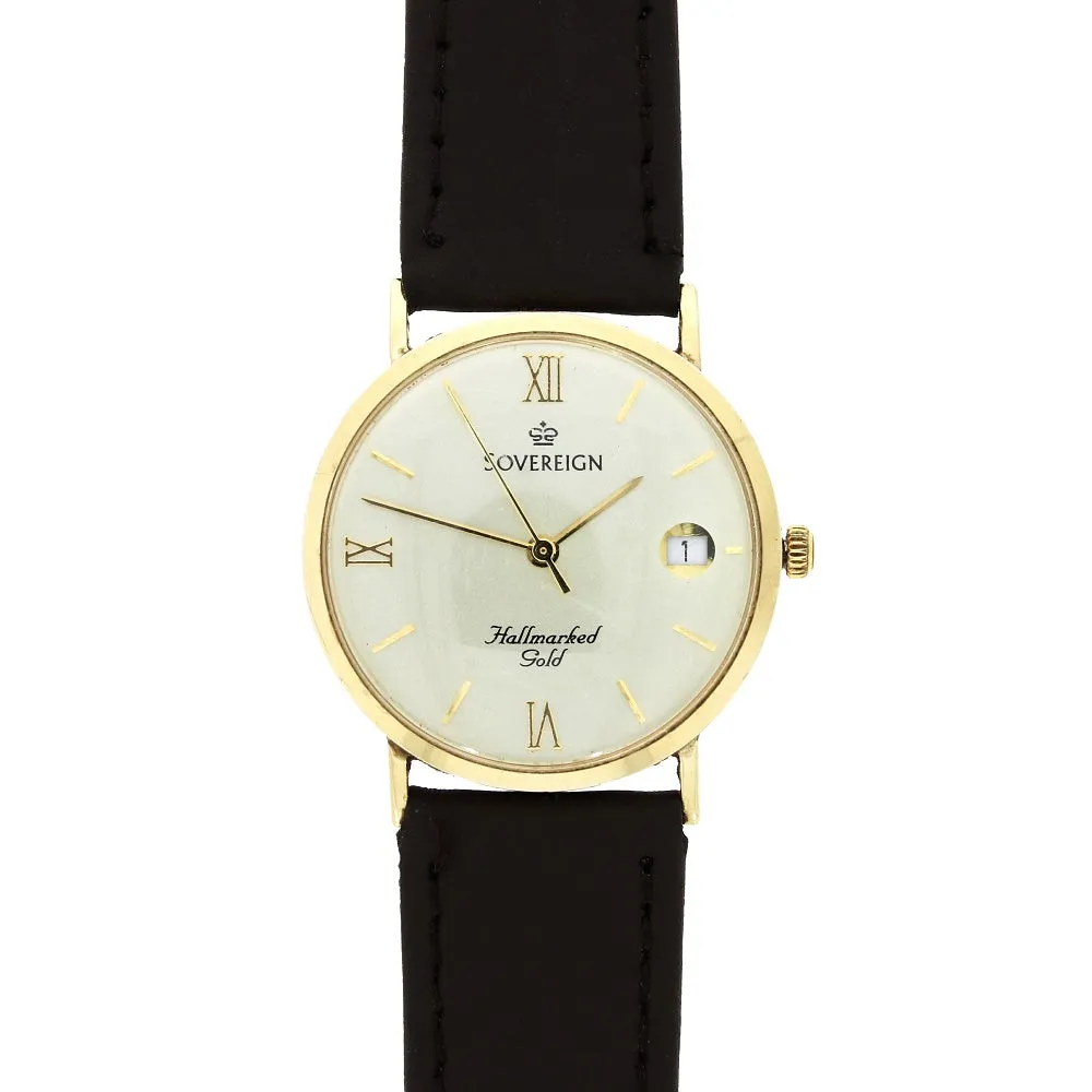 Pre Owned Sovereign 9ct Gold Mid Size Ladies Strap Watch RW0546