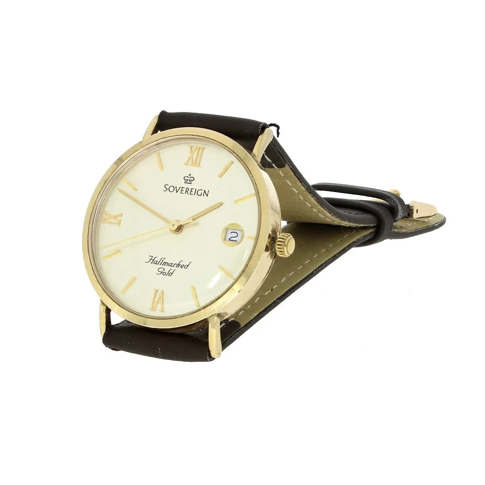 Pre Owned Sovereign 9ct Gold Mid Size Ladies Strap Watch RW0546