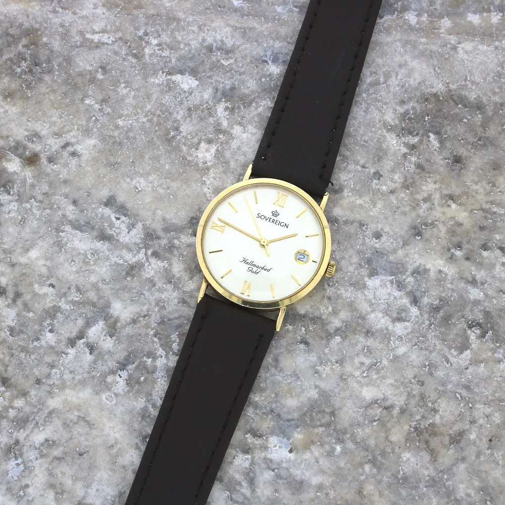 Pre Owned Sovereign 9ct Gold Mid Size Ladies Strap Watch RW0546