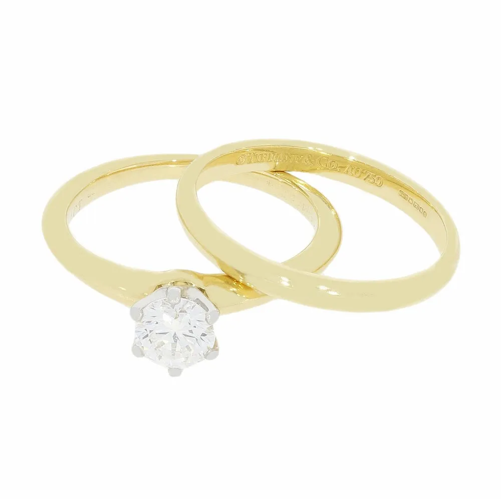 Pre Owned Tiffany and Co 18ct Yellow Gold Diamond Solitaire Ring Set