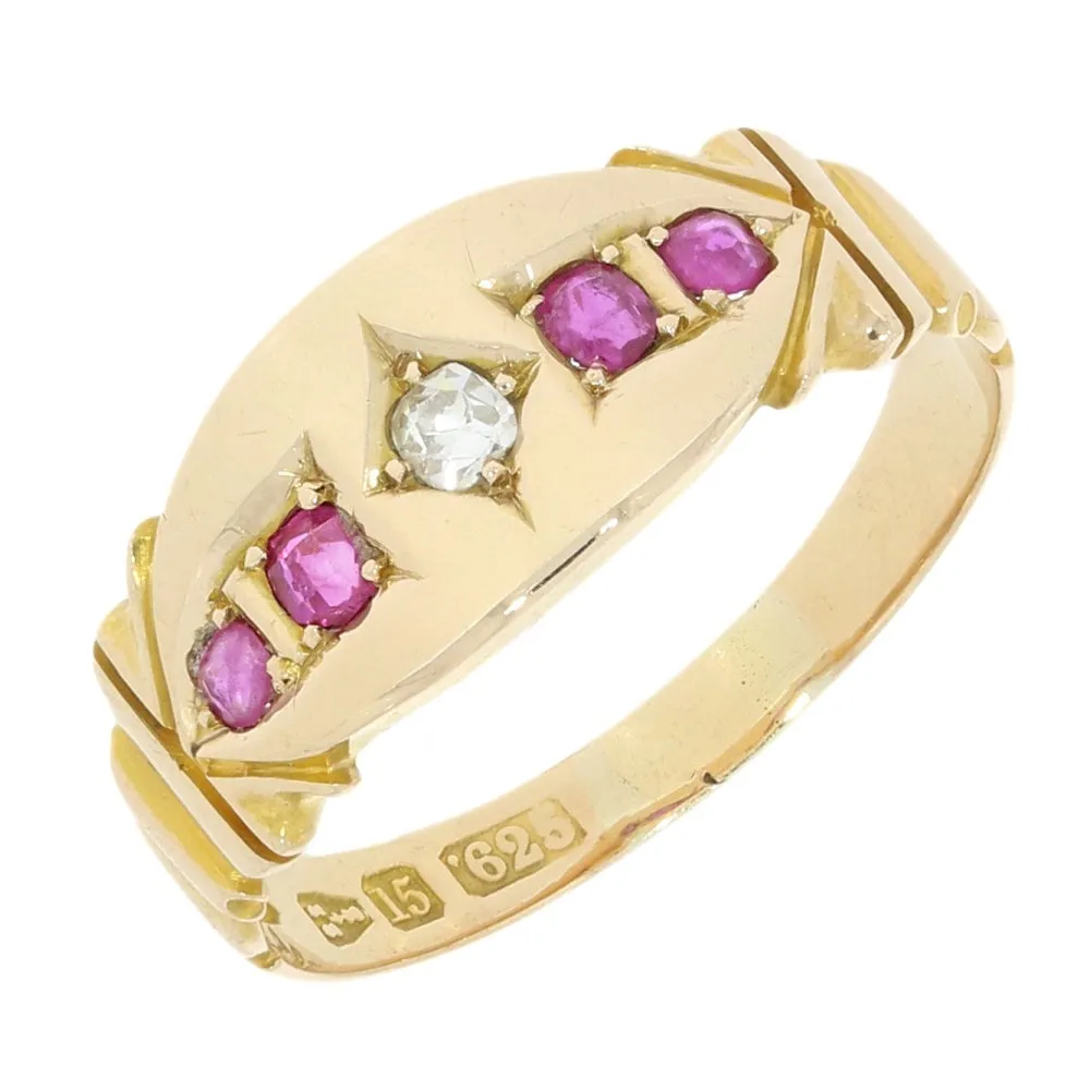 Pre Owned Vintage 15ct Yellow Gold Ruby and Diamond Ring