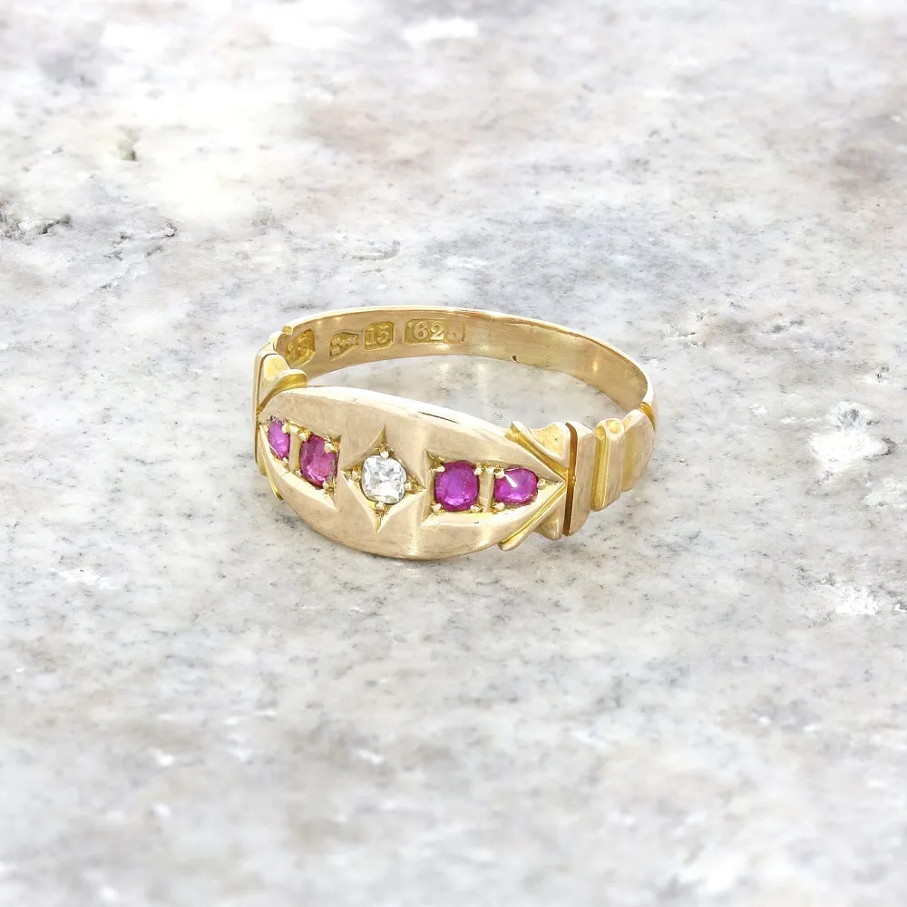 Pre Owned Vintage 15ct Yellow Gold Ruby and Diamond Ring