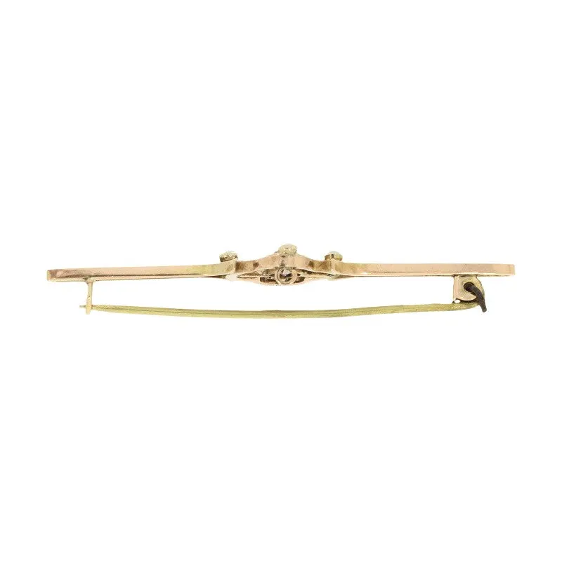 Pre Owned Vintage 9ct Rose Gold Amethyst And Seed Pearl Bar Brooch