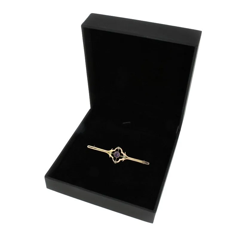 Pre Owned Vintage 9ct Rose Gold Amethyst And Seed Pearl Bar Brooch