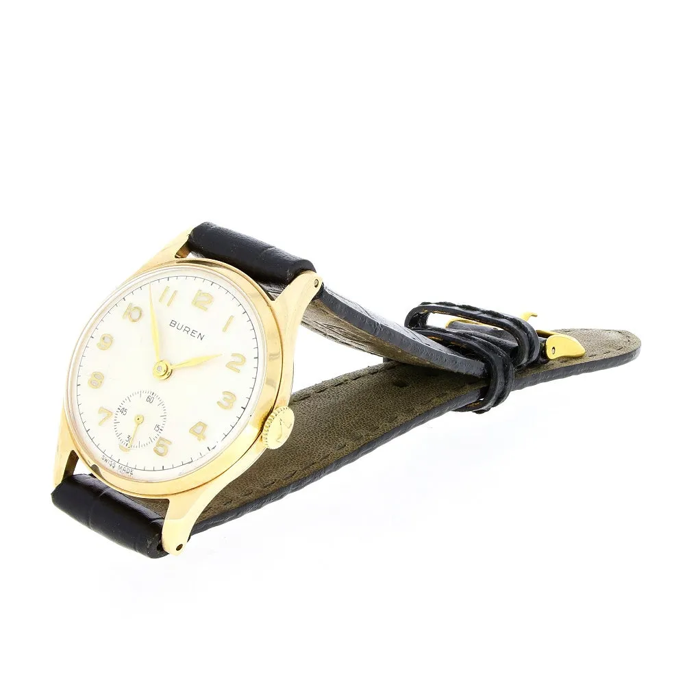 Pre Owned Vintage Buren 9ct Gold Mid Size Ladies Strap Watch RW0572