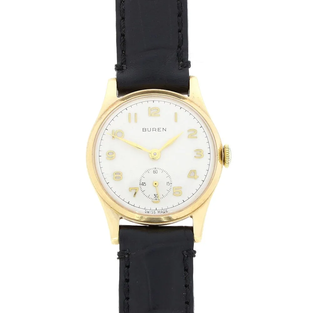 Pre Owned Vintage Buren 9ct Gold Mid Size Ladies Strap Watch RW0572