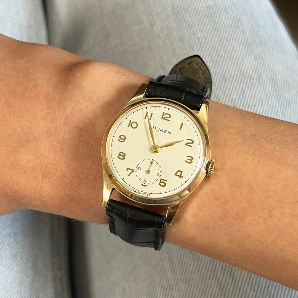 Pre Owned Vintage Buren 9ct Gold Mid Size Ladies Strap Watch RW0572