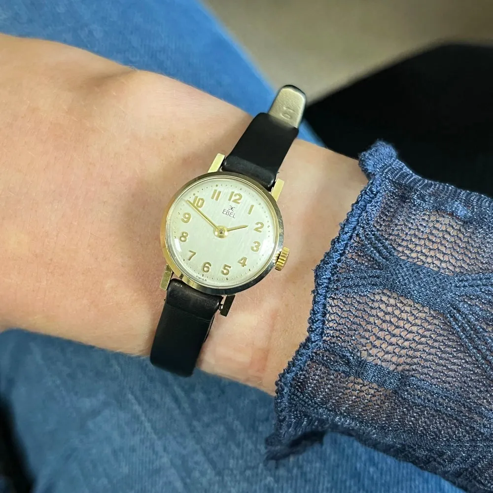 Pre Owned Vintage Ebel 9ct Gold Leather Strap Mechanical Ladies Watch RW0571