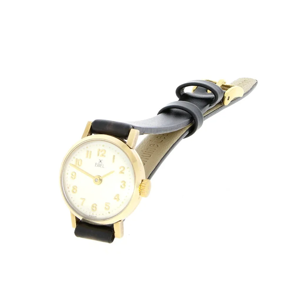 Pre Owned Vintage Ebel 9ct Gold Leather Strap Mechanical Ladies Watch RW0571