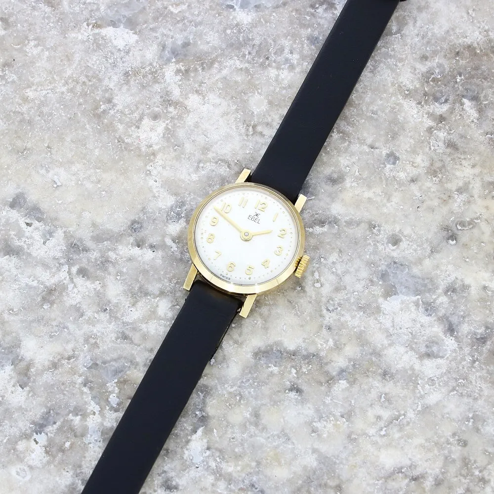 Pre Owned Vintage Ebel 9ct Gold Leather Strap Mechanical Ladies Watch RW0571