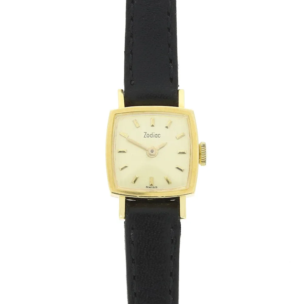 Pre Owned Vintage Zodiac 18ct Gold Leather Strap Mechanical Ladies Swiss Watch RW0614