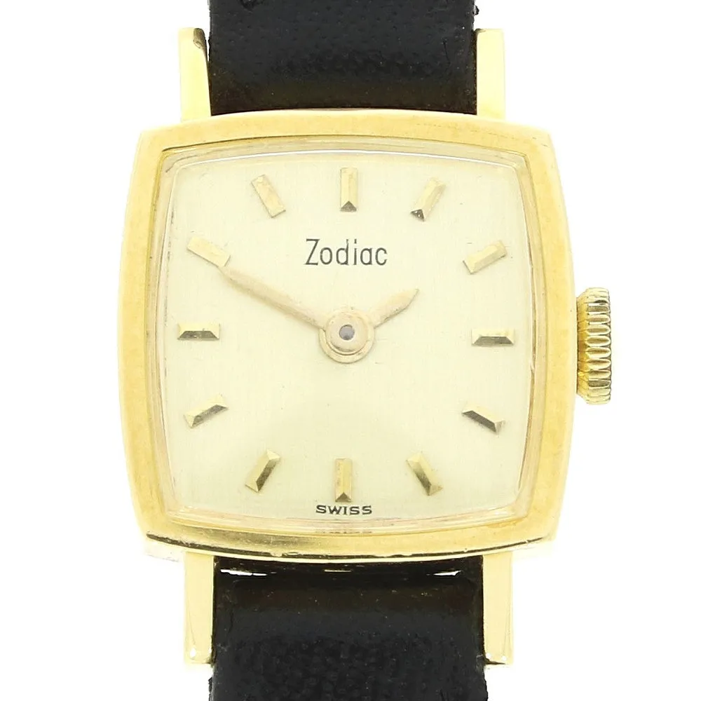 Pre Owned Vintage Zodiac 18ct Gold Leather Strap Mechanical Ladies Swiss Watch RW0614