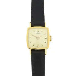 Pre Owned Vintage Zodiac 18ct Gold Leather Strap Mechanical Ladies Swiss Watch RW0614