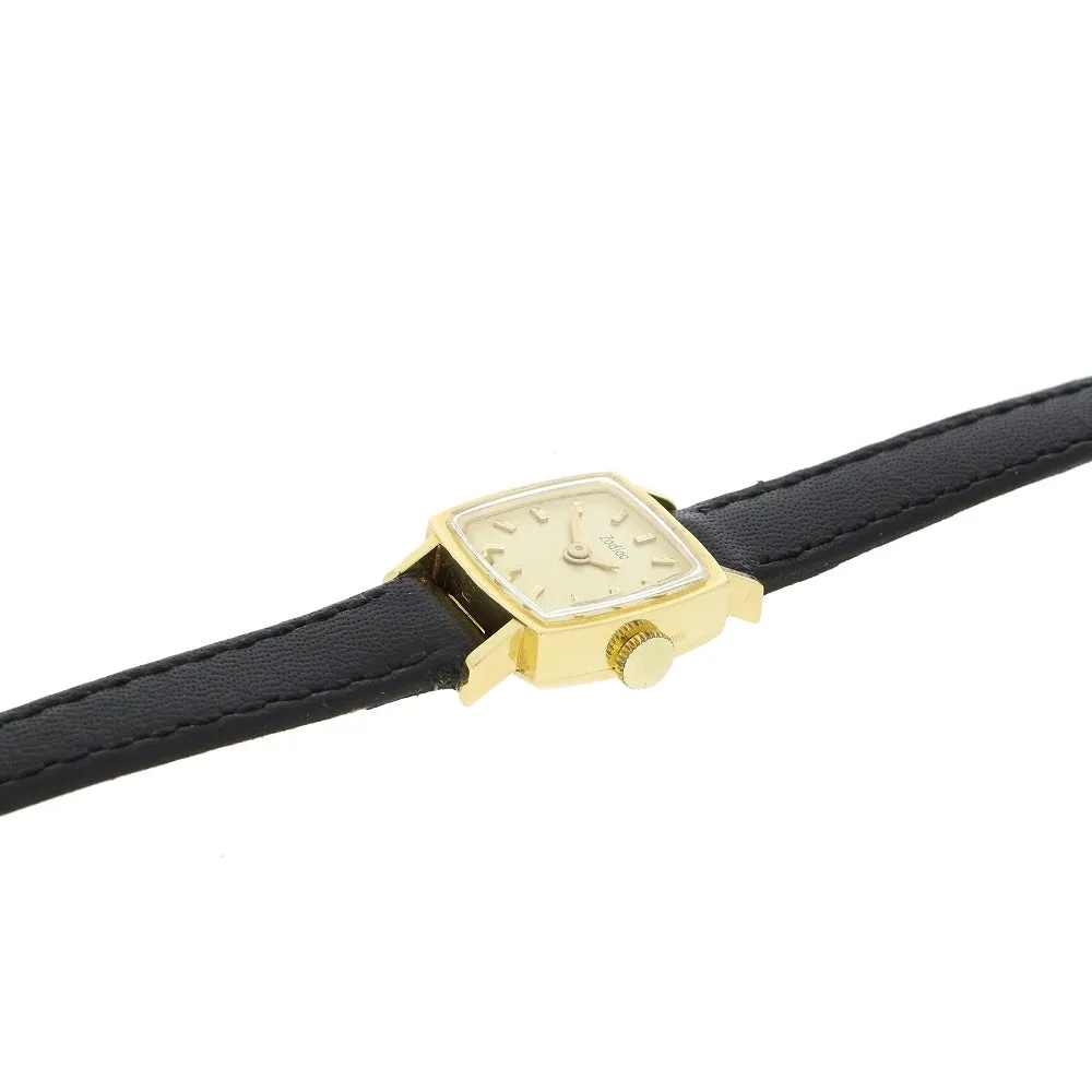Pre Owned Vintage Zodiac 18ct Gold Leather Strap Mechanical Ladies Swiss Watch RW0614