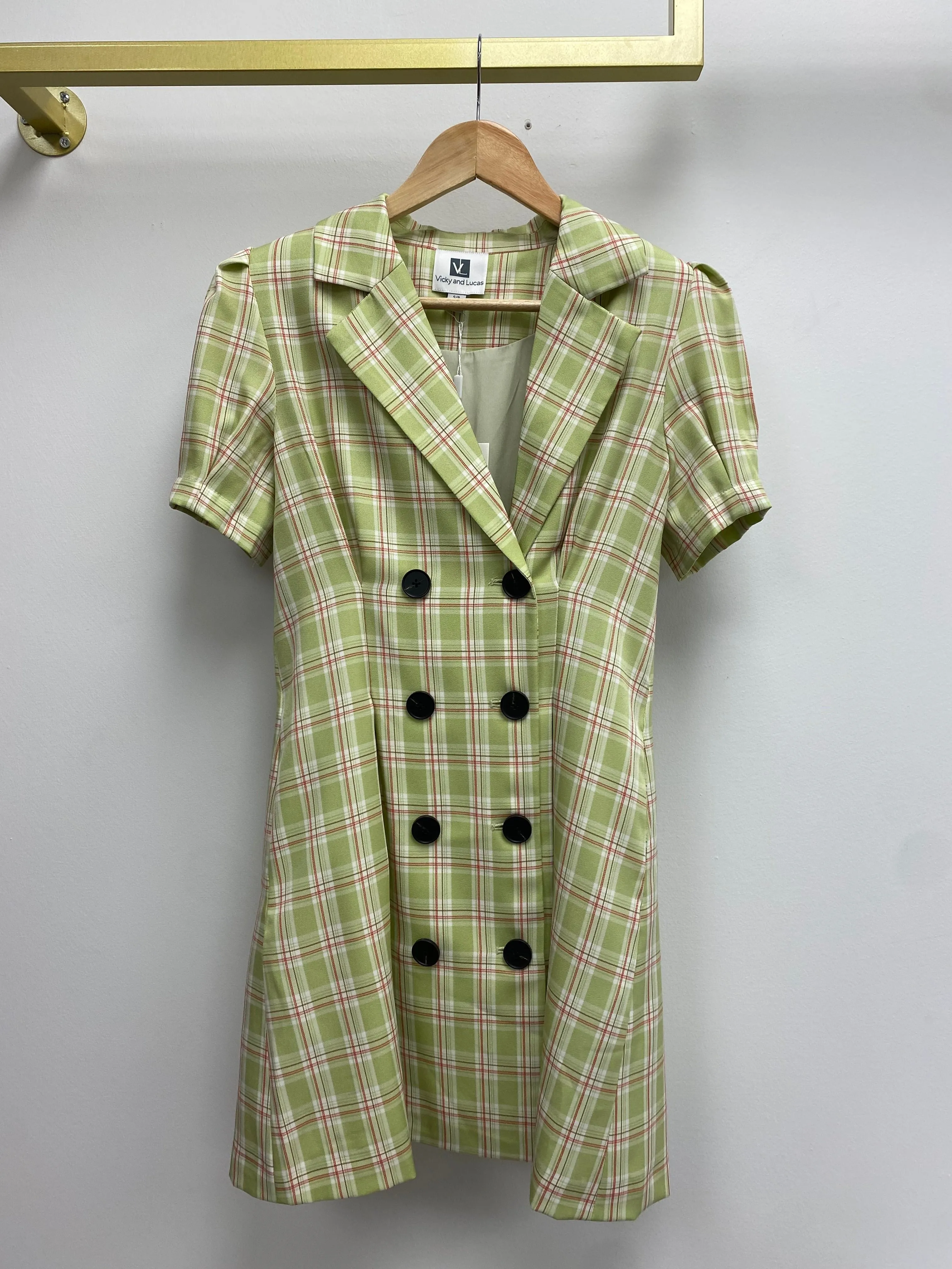 Premium Quality Blazer Checkered Green Belted Dress  Last Few Pieces!