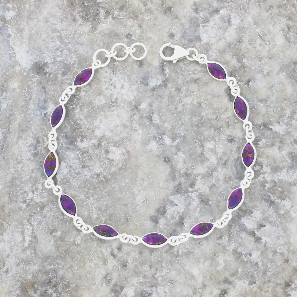 Purple Mohave Turquoise Sterling Silver Marquise Link Bracelet