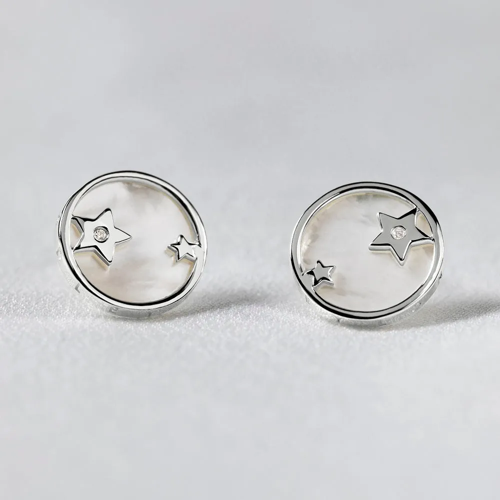 Radley Sterling Silver Mother of Pearl Diamond Disc Earrings RYJ1251