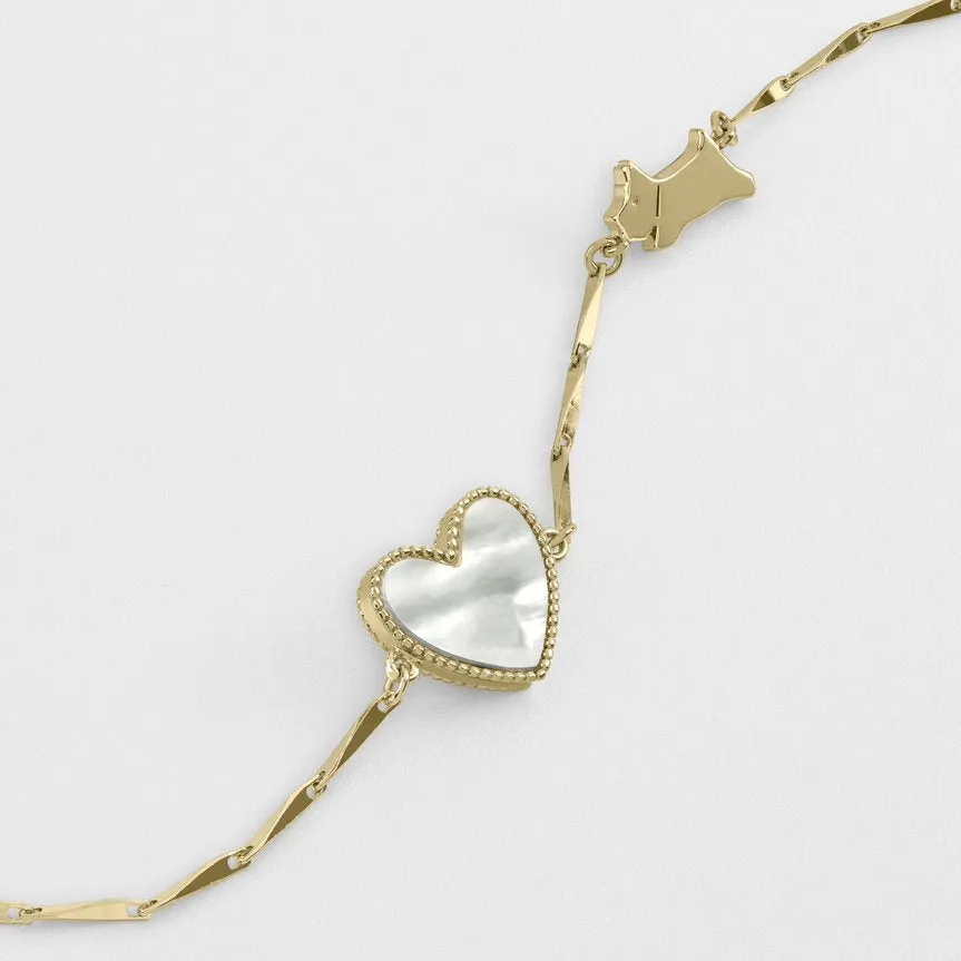 Radley Sterling Silver Mother Of Pearl Heart & Jumping Dog Bracelet RYJ3372 - 18ct Gold Plated