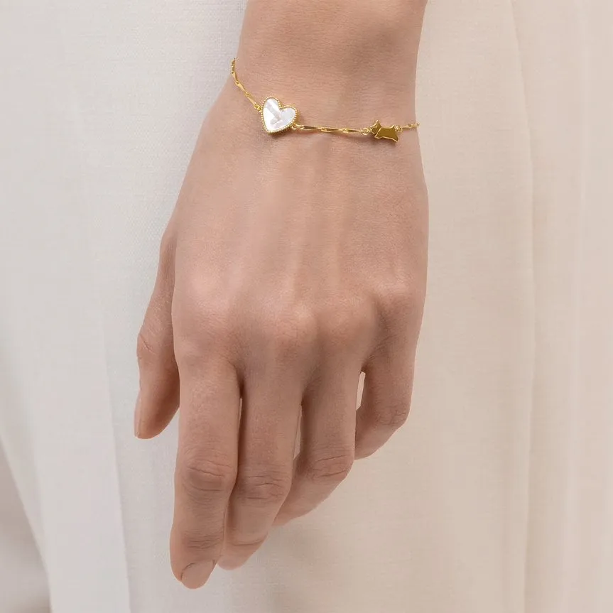 Radley Sterling Silver Mother Of Pearl Heart & Jumping Dog Bracelet RYJ3372 - 18ct Gold Plated