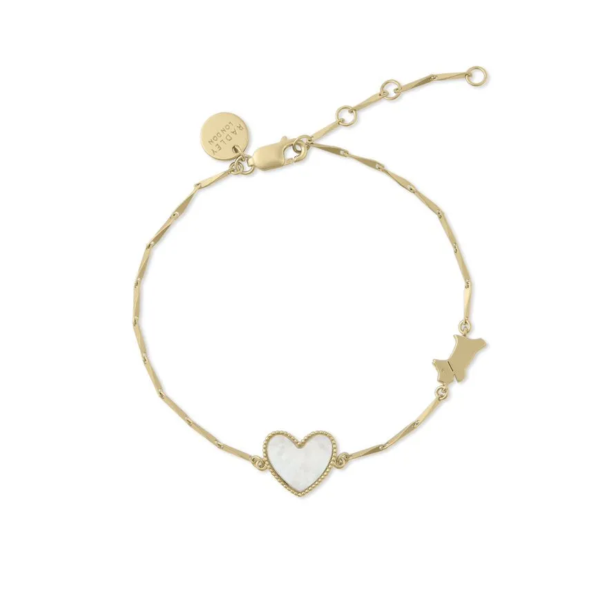Radley Sterling Silver Mother Of Pearl Heart & Jumping Dog Bracelet RYJ3372 - 18ct Gold Plated