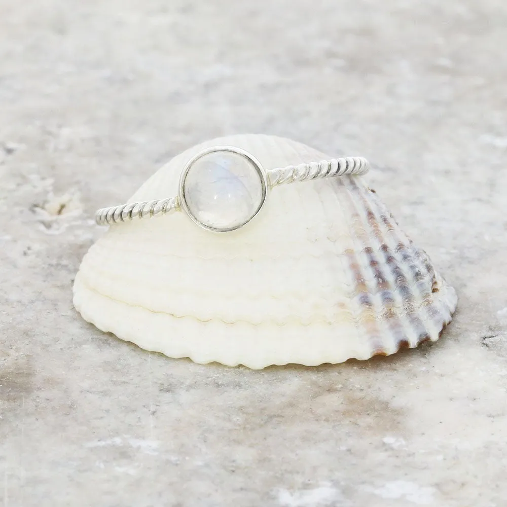 Rainbow Moonstone Sterling Silver Twisted Rope Ring