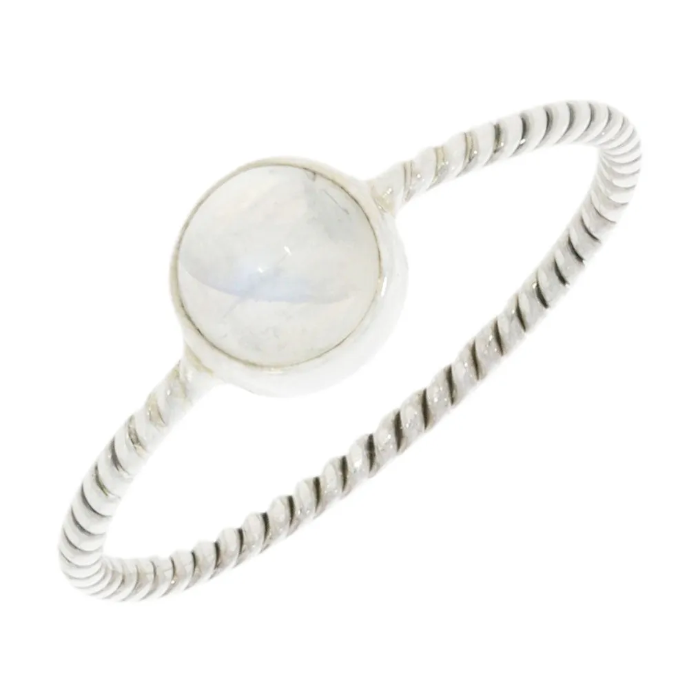 Rainbow Moonstone Sterling Silver Twisted Rope Ring