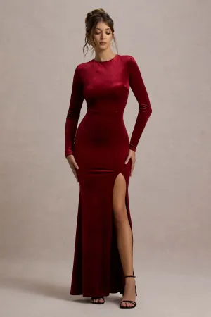 Rayla | Berry Velvet Maxi Dress With Split Club L London