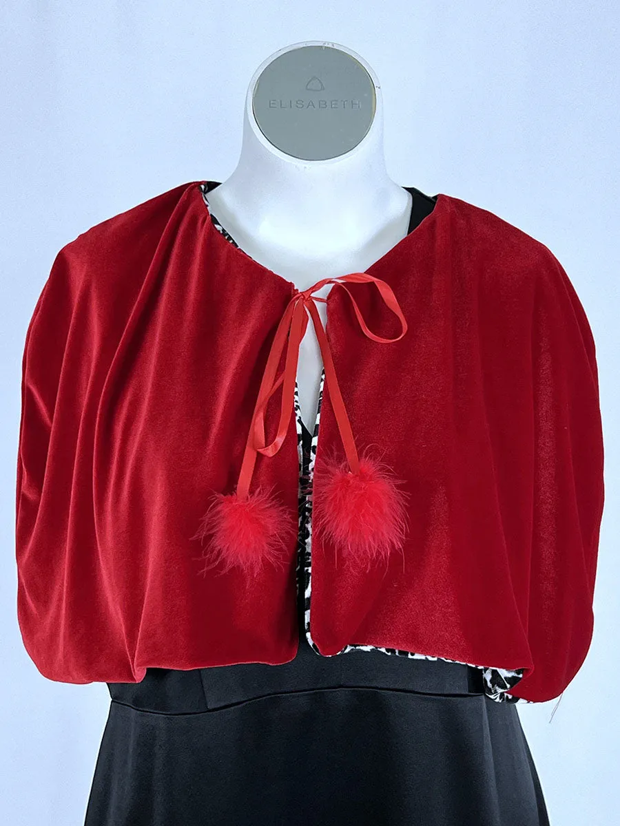 Retro Open Size Black & Red Reversible Leopard Print Capelet NWT