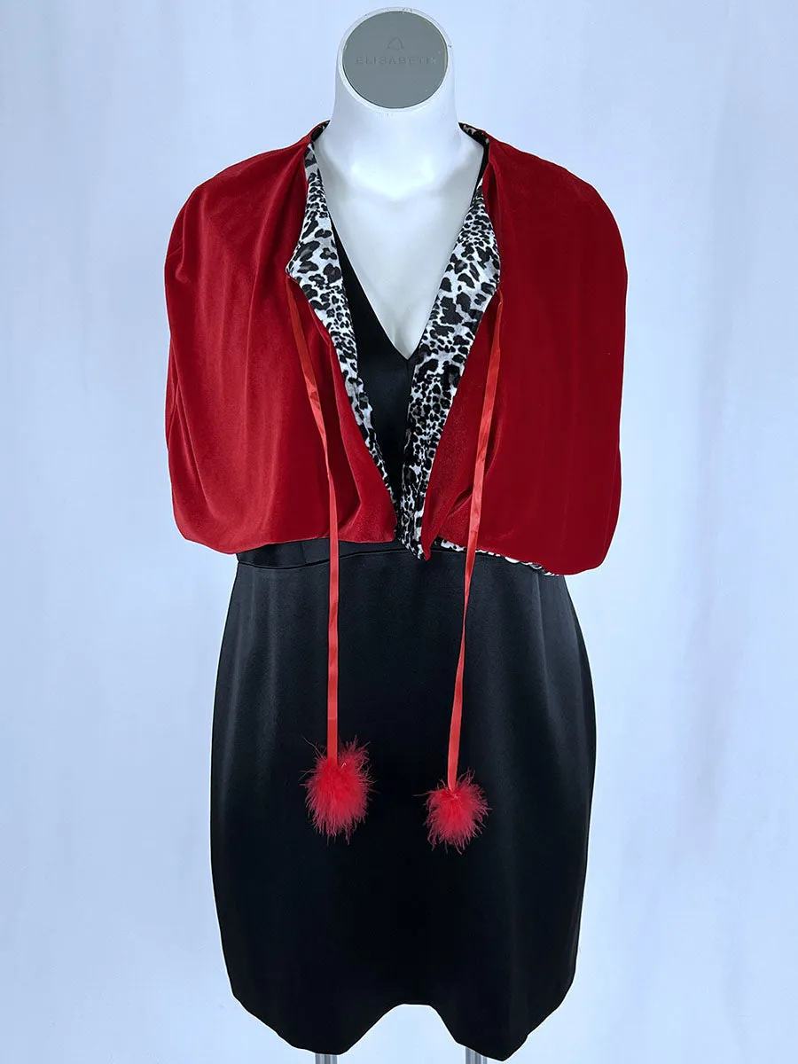 Retro Open Size Black & Red Reversible Leopard Print Capelet NWT