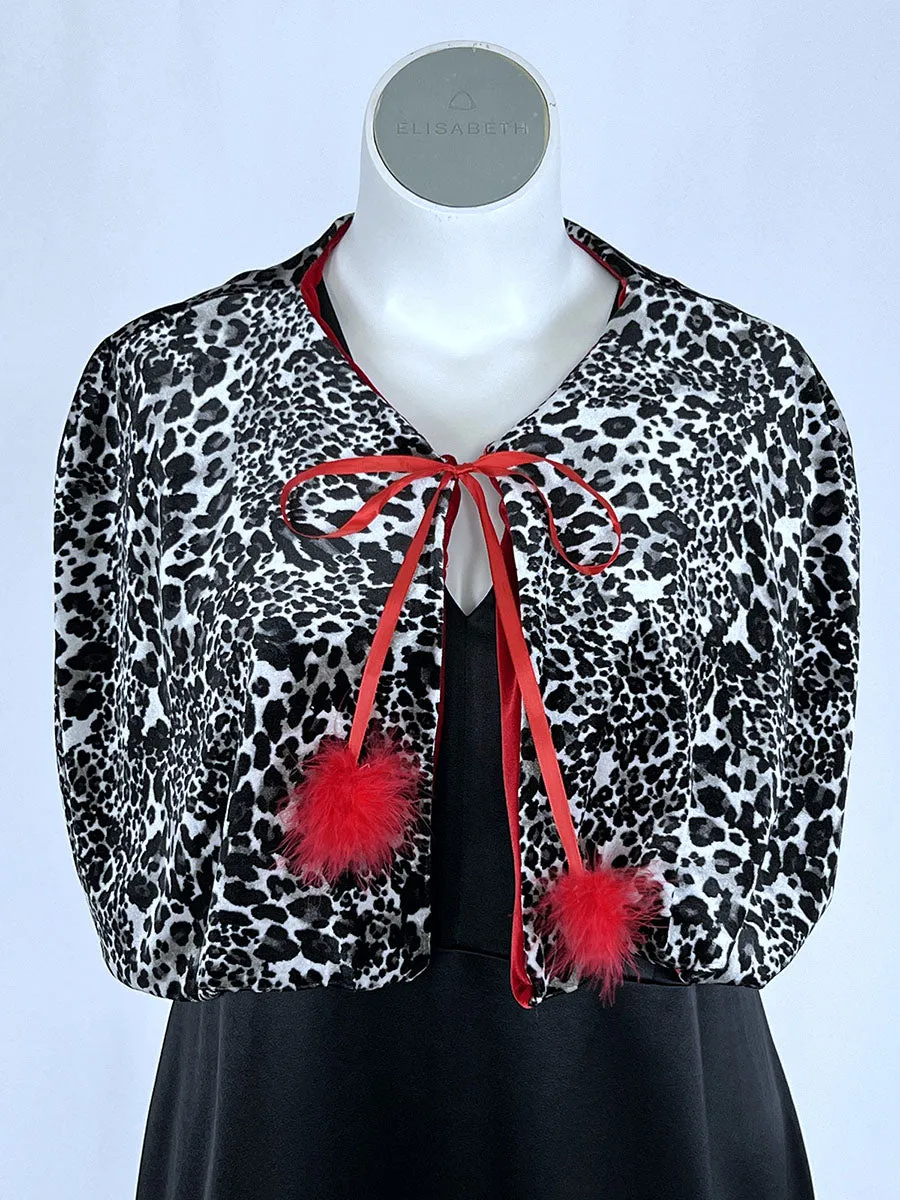 Retro Open Size Black & Red Reversible Leopard Print Capelet NWT