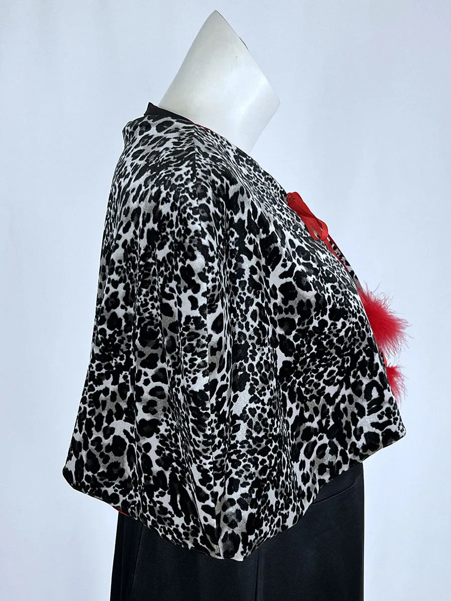 Retro Open Size Black & Red Reversible Leopard Print Capelet NWT
