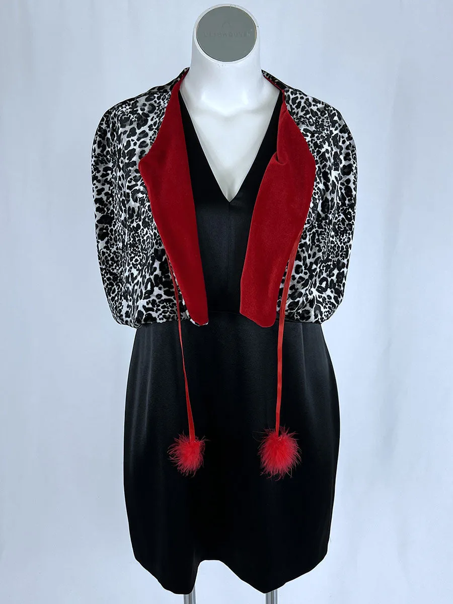 Retro Open Size Black & Red Reversible Leopard Print Capelet NWT