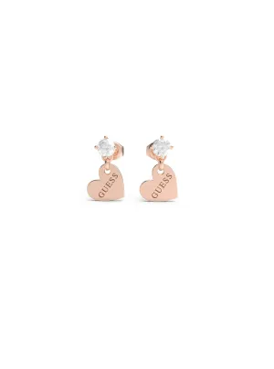 Rose Gold Crystal Heart Logo Earrings Guess