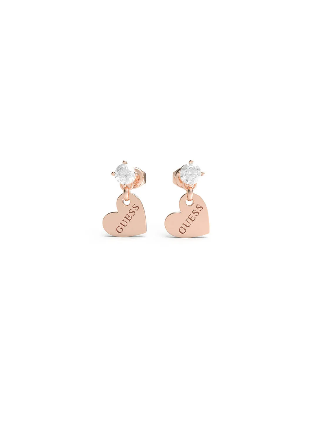 Rose Gold Crystal Heart Logo Earrings Guess