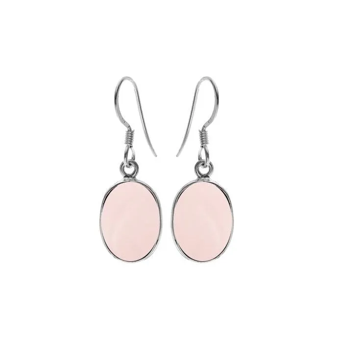 Rose Quartz Sterling Silver Oval Drop Earrings