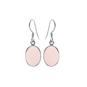 Rose Quartz Sterling Silver Oval Drop Earrings