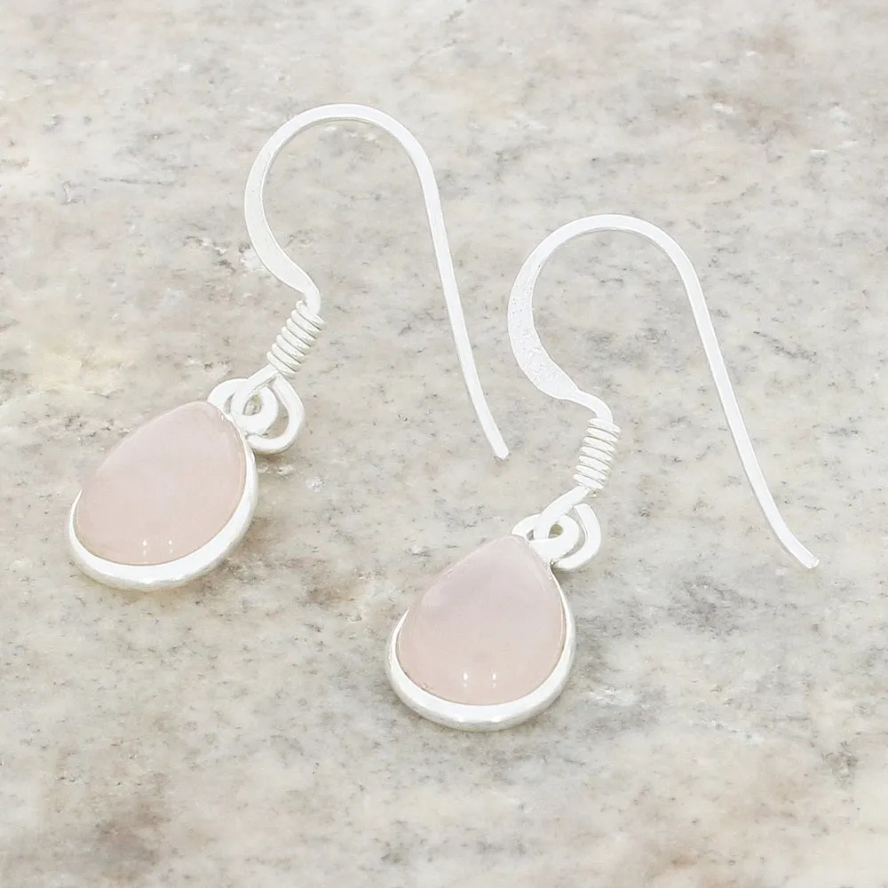 Rose Quartz Sterling Silver Pear Shape Drop Earrings