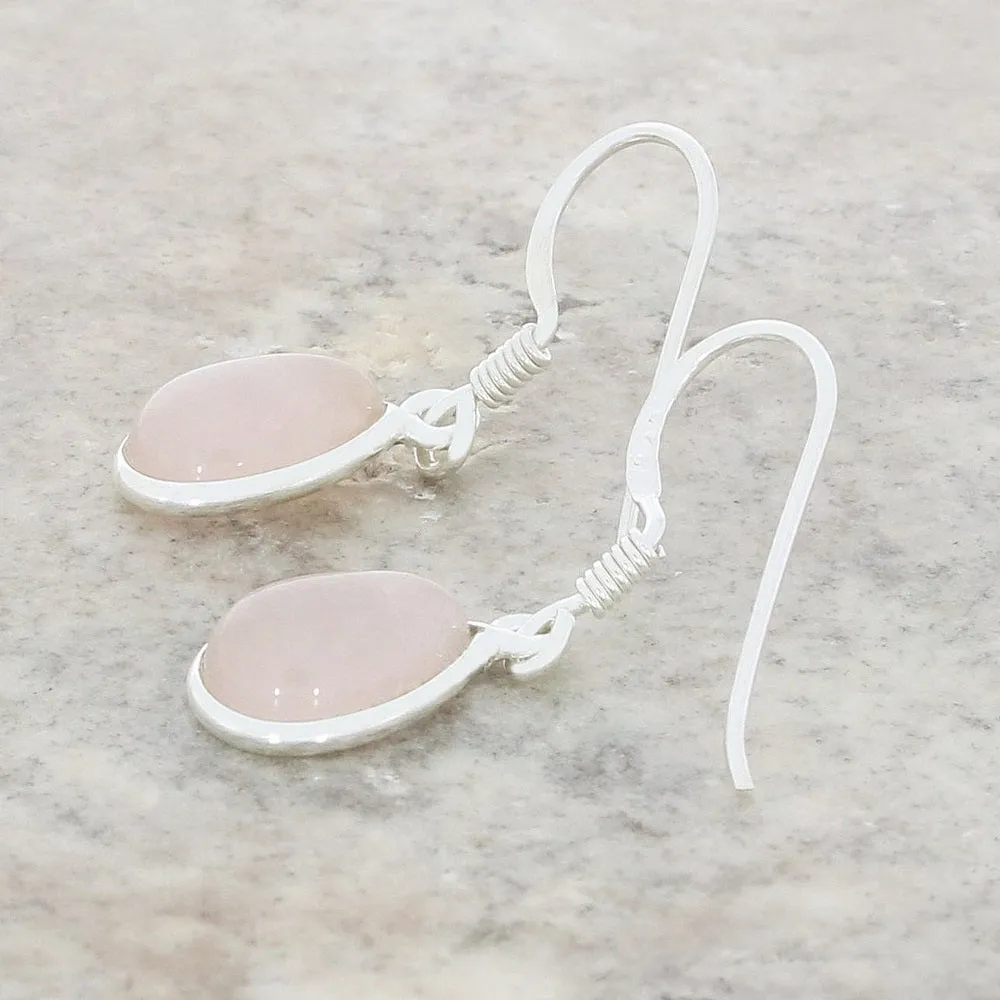 Rose Quartz Sterling Silver Pear Shape Drop Earrings