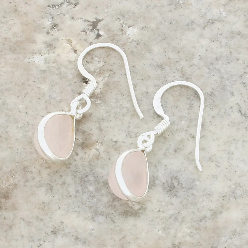 Rose Quartz Sterling Silver Pear Shape Drop Earrings