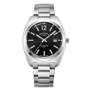 Rotary Avenger Black Dial Stainless Steel Mens Watch GB05480/65