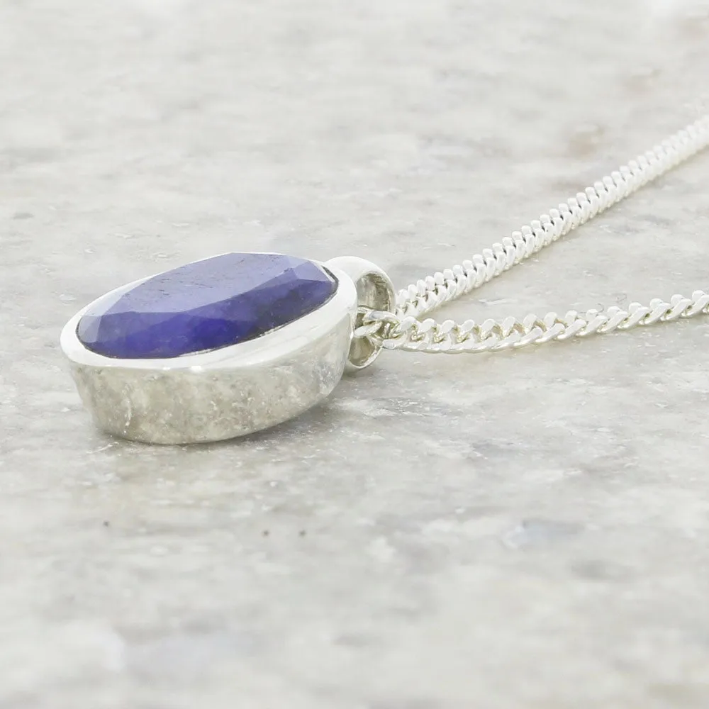 Sapphire Quartz Sterling Silver Oval Pendant & Chain