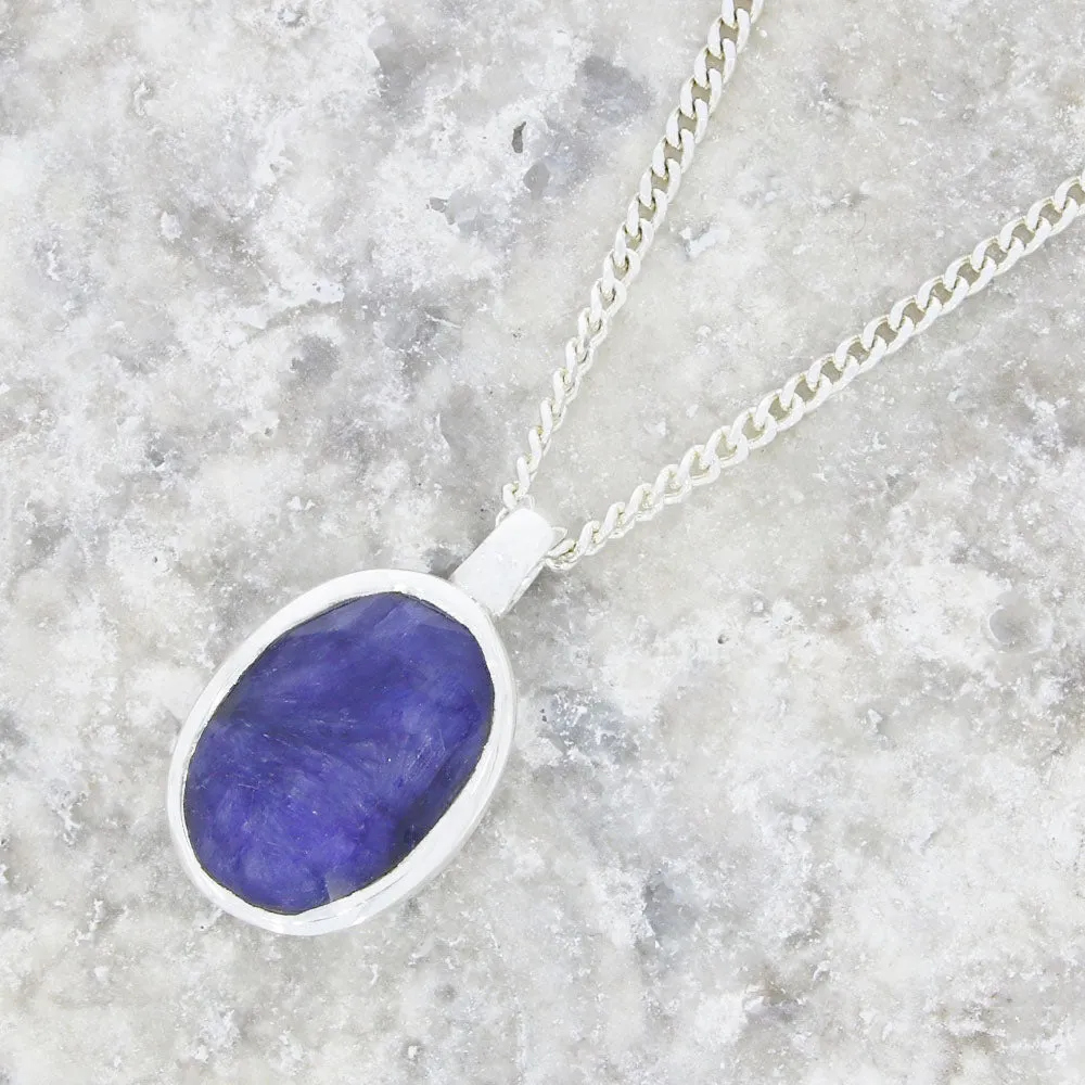 Sapphire Quartz Sterling Silver Oval Pendant & Chain